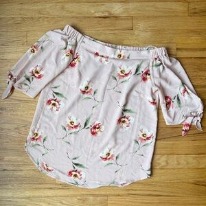 Monteau Pink Floral Off-Shoulder Tie-Sleeve Top